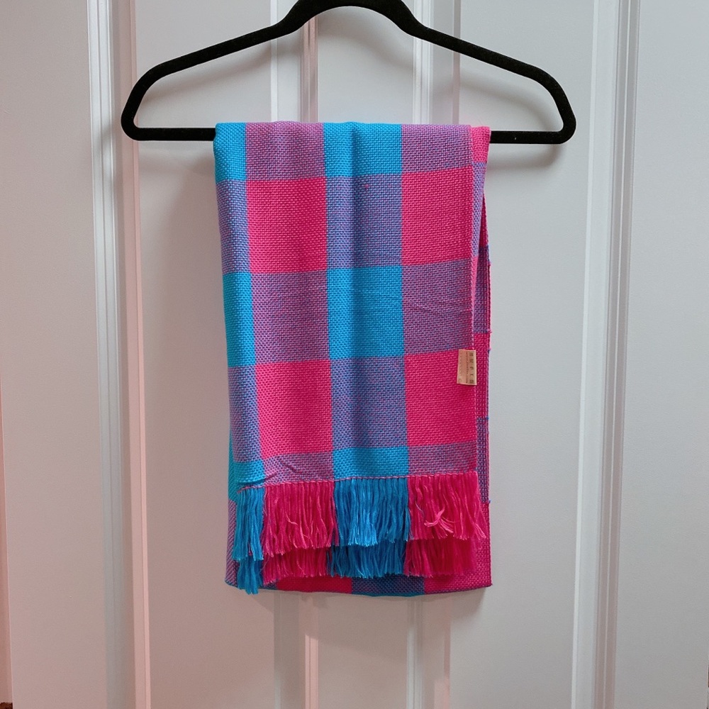neon pink and blue checkered scarf